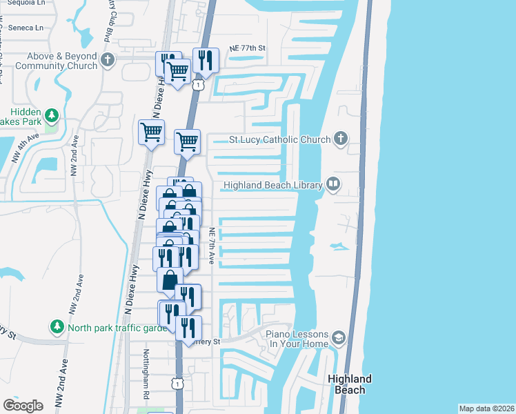 map of restaurants, bars, coffee shops, grocery stores, and more near 808 Berkley Street in Boca Raton