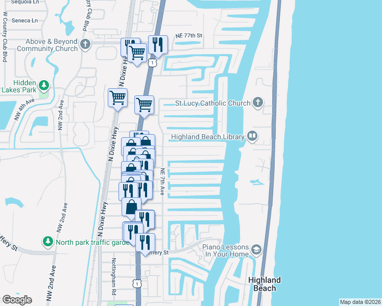 map of restaurants, bars, coffee shops, grocery stores, and more near 808 Berkley Street in Boca Raton