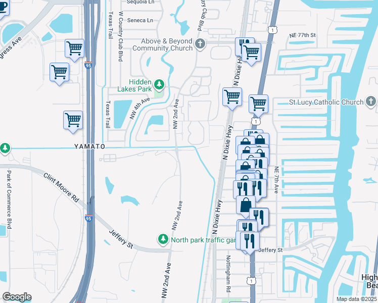 map of restaurants, bars, coffee shops, grocery stores, and more near 198 Northwest 67th Street in Boca Raton