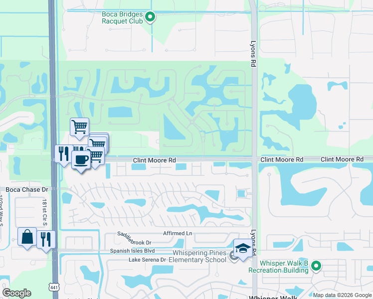 map of restaurants, bars, coffee shops, grocery stores, and more near 17954 Lake Azure Way in Boca Raton