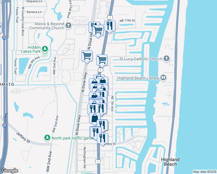 map of restaurants, bars, coffee shops, grocery stores, and more near 677 Berkley Street in Boca Raton