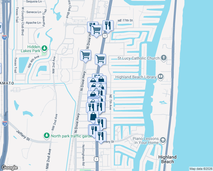 map of restaurants, bars, coffee shops, grocery stores, and more near 675 Berkley Street in Boca Raton