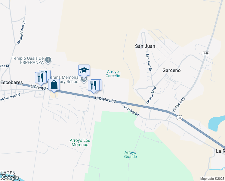 map of restaurants, bars, coffee shops, grocery stores, and more near 3563-3583 East Grant Street in Roma