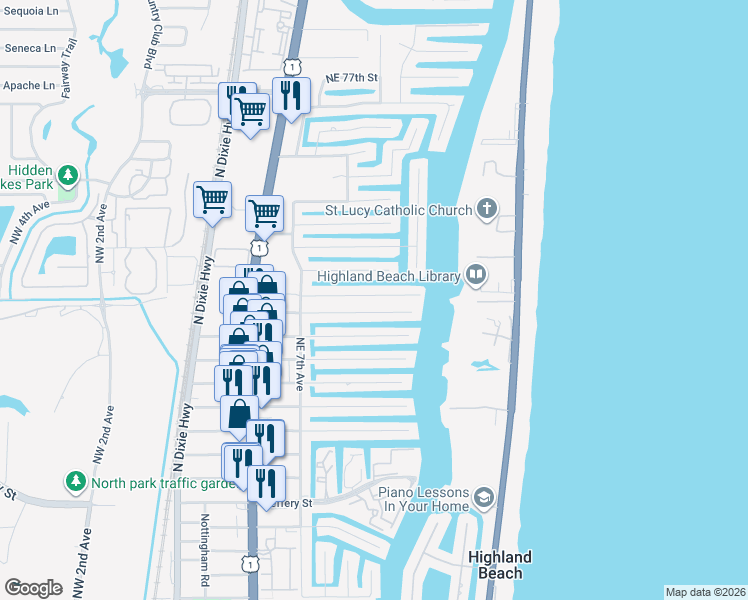 map of restaurants, bars, coffee shops, grocery stores, and more near 808 Berkley Street in Boca Raton