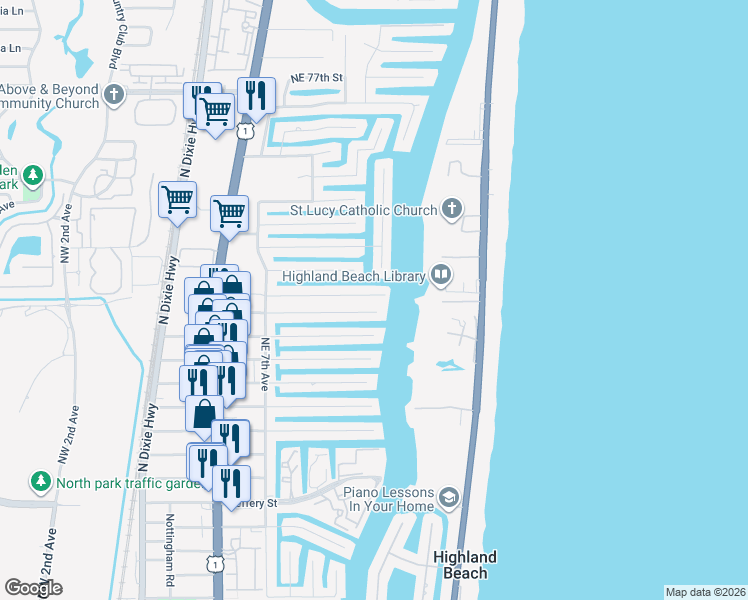 map of restaurants, bars, coffee shops, grocery stores, and more near 856 Berkley Street in Boca Raton
