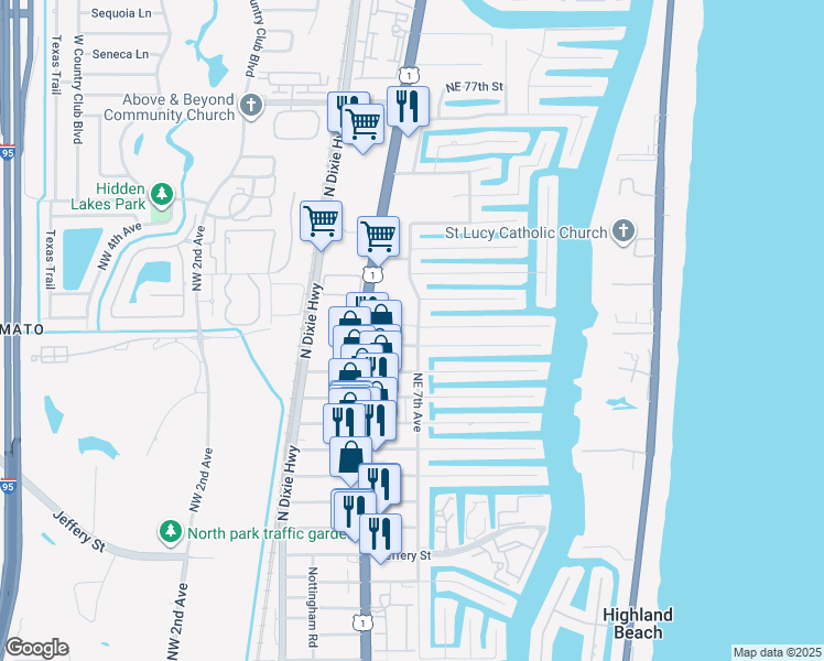 map of restaurants, bars, coffee shops, grocery stores, and more near 682 Berkley Street in Boca Raton