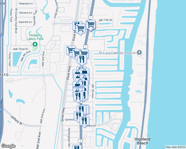 map of restaurants, bars, coffee shops, grocery stores, and more near 6797 Northeast 7th Avenue in Boca Raton