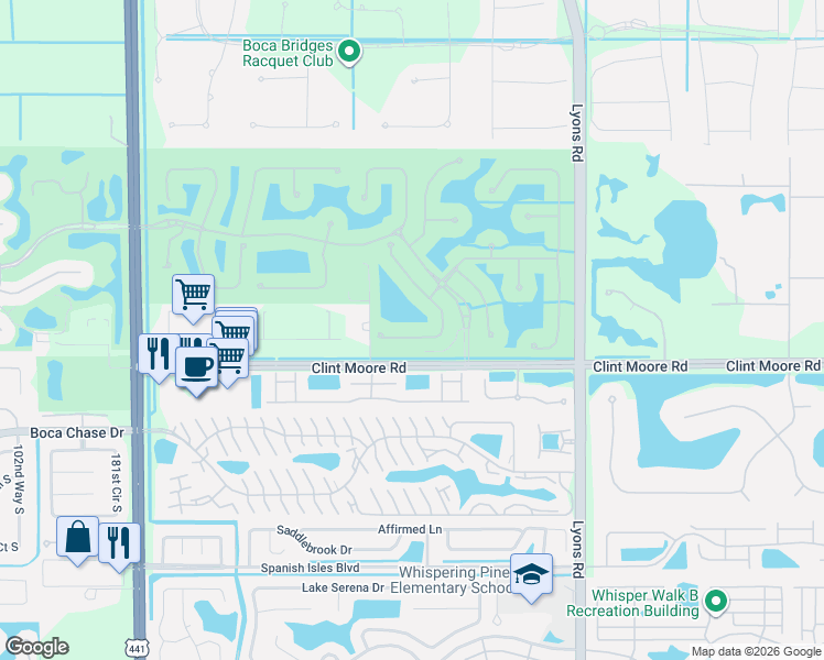 map of restaurants, bars, coffee shops, grocery stores, and more near 17835 Lake Azure Way in Boca Raton