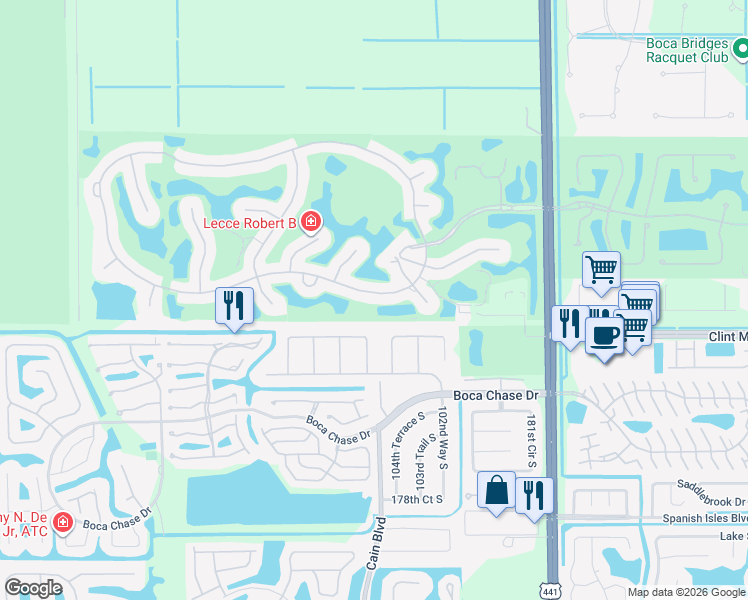 map of restaurants, bars, coffee shops, grocery stores, and more near 10754 Stonebridge Boulevard in Boca Raton