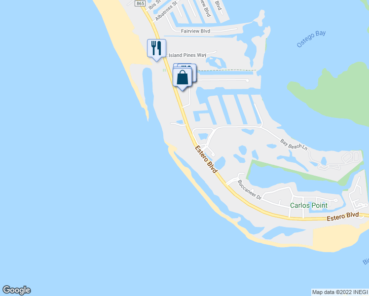 map of restaurants, bars, coffee shops, grocery stores, and more near 7402 Estero Boulevard in Fort Myers Beach