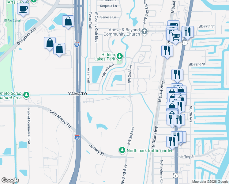 map of restaurants, bars, coffee shops, grocery stores, and more near 263 Northwest 69th Street in Boca Raton