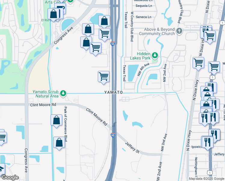 map of restaurants, bars, coffee shops, grocery stores, and more near 6965 Northwest 5th Avenue in Boca Raton