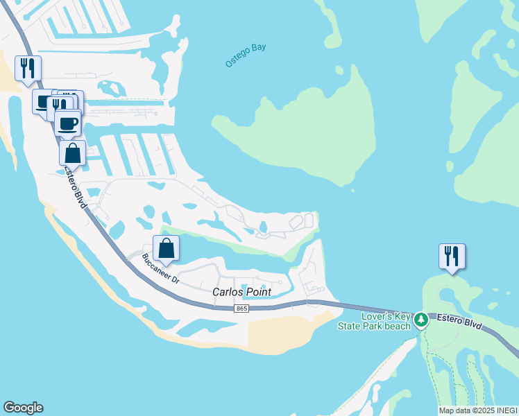 map of restaurants, bars, coffee shops, grocery stores, and more near 4191 Bay Beach Lane in Fort Myers Beach