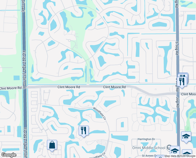 map of restaurants, bars, coffee shops, grocery stores, and more near 17899 Aberdeen Way in Boca Raton