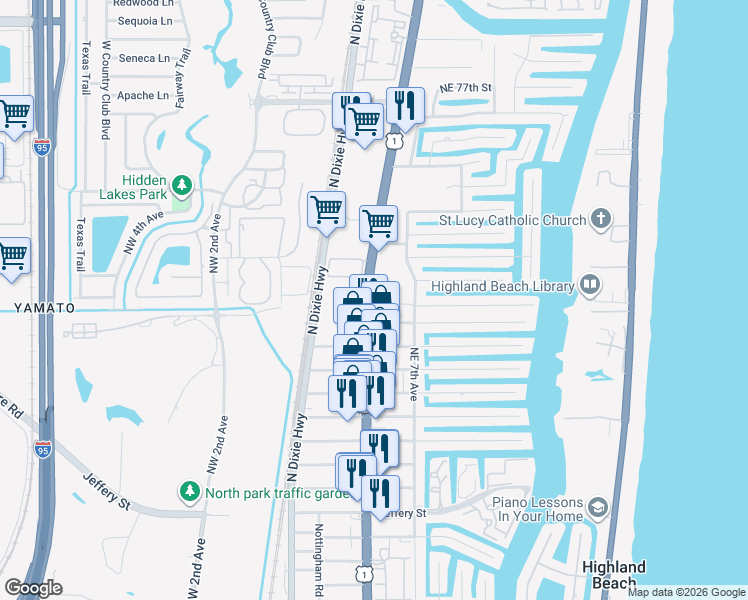 map of restaurants, bars, coffee shops, grocery stores, and more near 6830 North Federal Highway in Boca Raton