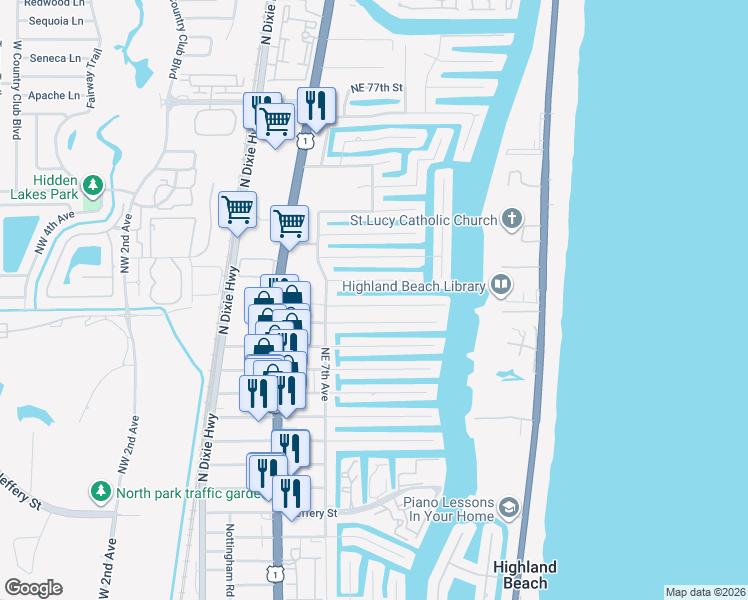 map of restaurants, bars, coffee shops, grocery stores, and more near 800 Northeast 69th Street in Boca Raton