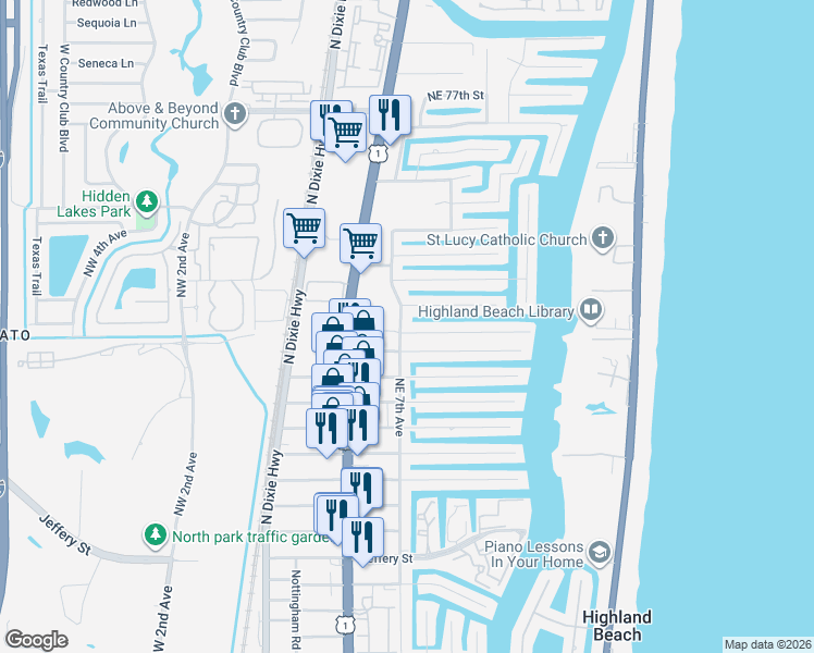 map of restaurants, bars, coffee shops, grocery stores, and more near 6899 Northeast 7th Avenue in Boca Raton