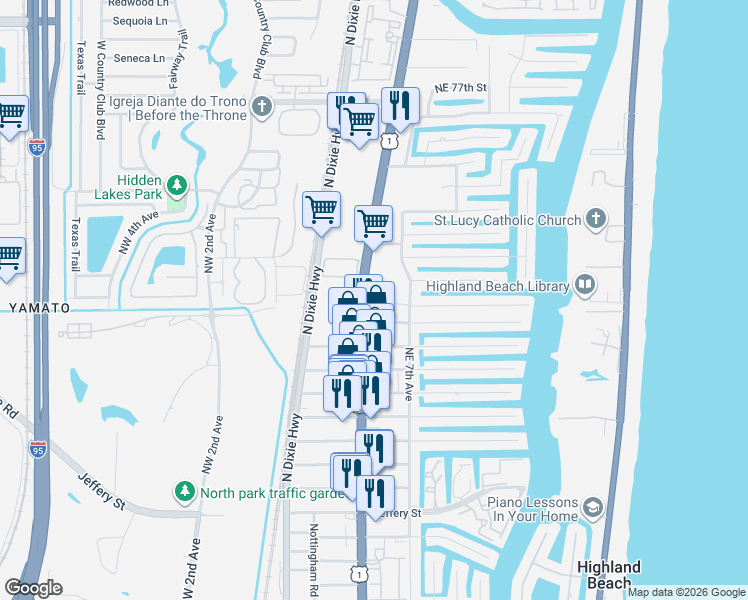 map of restaurants, bars, coffee shops, grocery stores, and more near 6830 North Federal Highway in Boca Raton