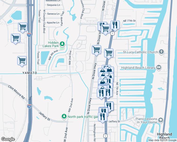 map of restaurants, bars, coffee shops, grocery stores, and more near 100 Northwest 69th Circle in Boca Raton