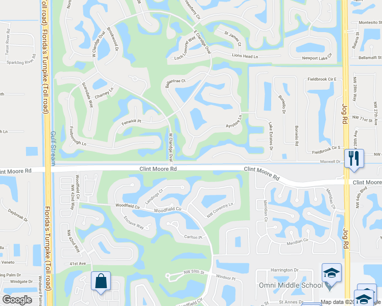map of restaurants, bars, coffee shops, grocery stores, and more near 17899 Aberdeen Way in Boca Raton