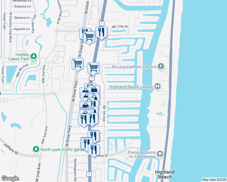 map of restaurants, bars, coffee shops, grocery stores, and more near 740 Northeast 69th Street in Boca Raton