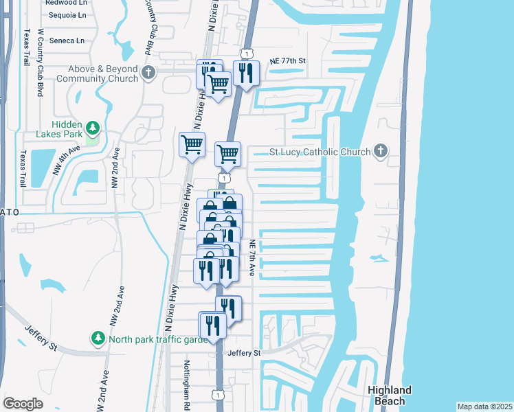 map of restaurants, bars, coffee shops, grocery stores, and more near 6899 Northeast 7th Avenue in Boca Raton