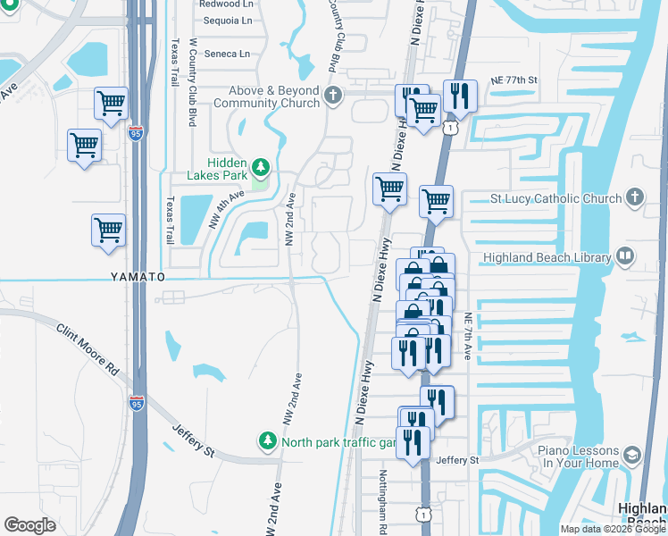 map of restaurants, bars, coffee shops, grocery stores, and more near 160 Northwest 70th Street in Boca Raton
