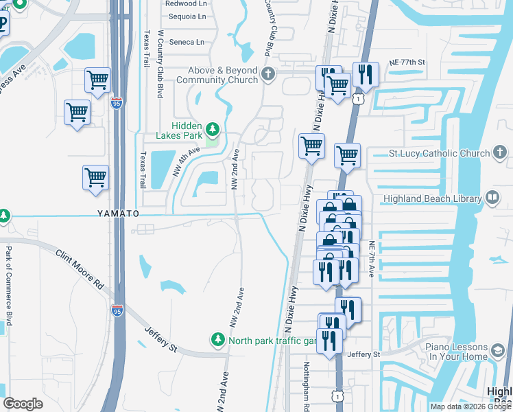 map of restaurants, bars, coffee shops, grocery stores, and more near 6850 Northwest 2nd Avenue in Boca Raton