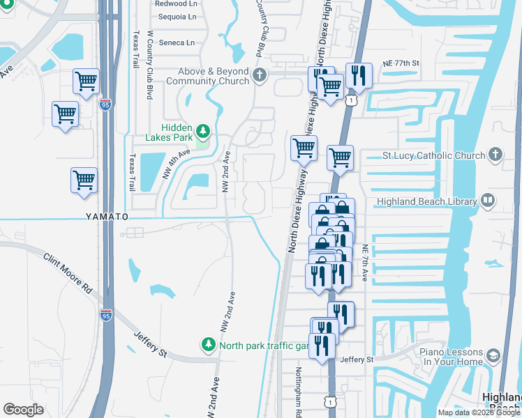 map of restaurants, bars, coffee shops, grocery stores, and more near 160 Northwest 70th Street in Boca Raton