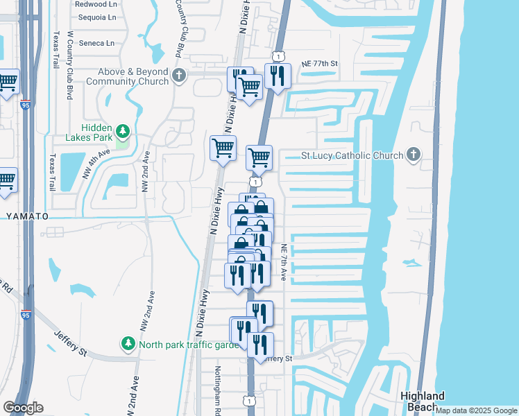 map of restaurants, bars, coffee shops, grocery stores, and more near 6830 North Federal Highway in Boca Raton