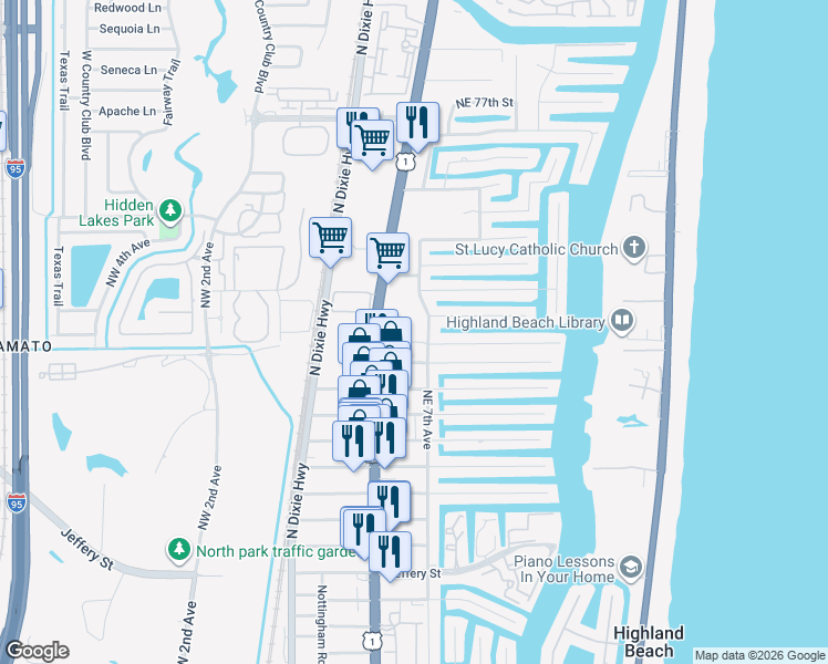map of restaurants, bars, coffee shops, grocery stores, and more near 6899 Northeast 7th Avenue in Boca Raton