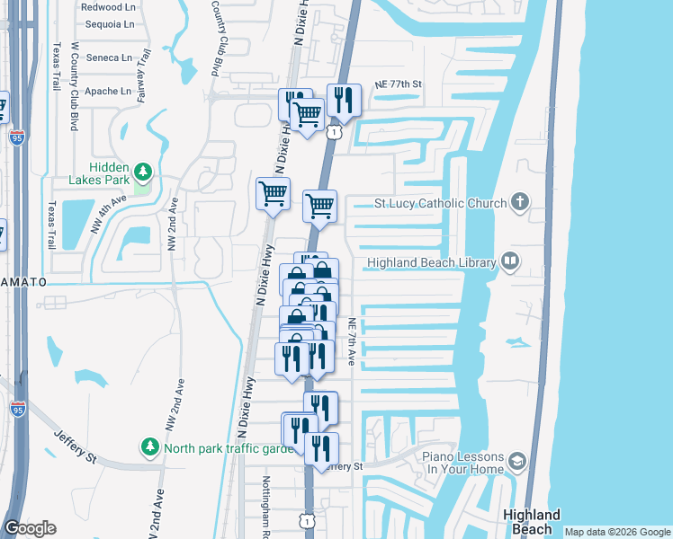 map of restaurants, bars, coffee shops, grocery stores, and more near 6800 North Federal Highway in Boca Raton