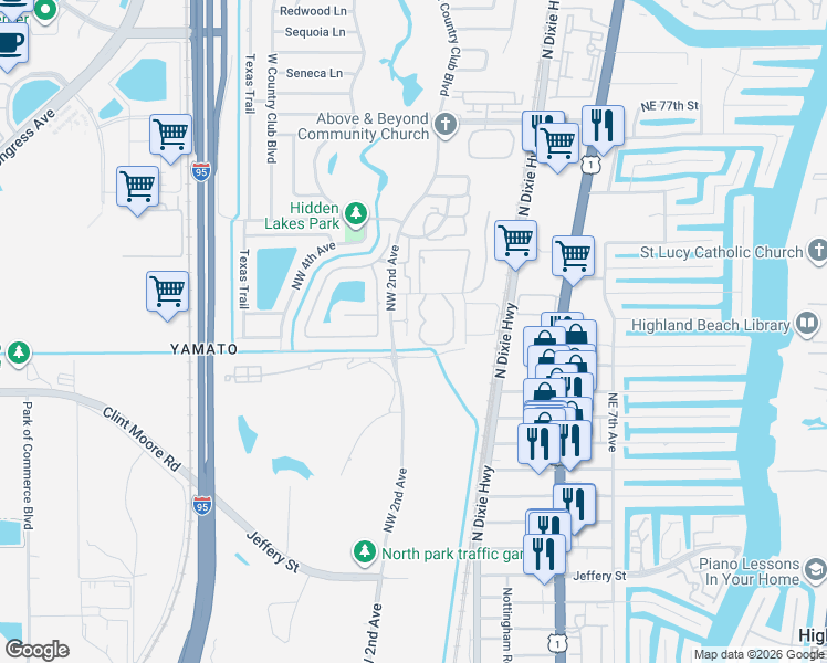 map of restaurants, bars, coffee shops, grocery stores, and more near 6850 Northwest 2nd Avenue in Boca Raton