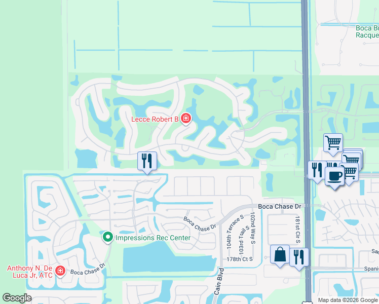 map of restaurants, bars, coffee shops, grocery stores, and more near 10722 Kirkaldy Lane in Boca Raton