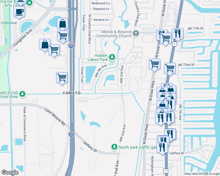 map of restaurants, bars, coffee shops, grocery stores, and more near 251 Northwest 69th Street in Boca Raton