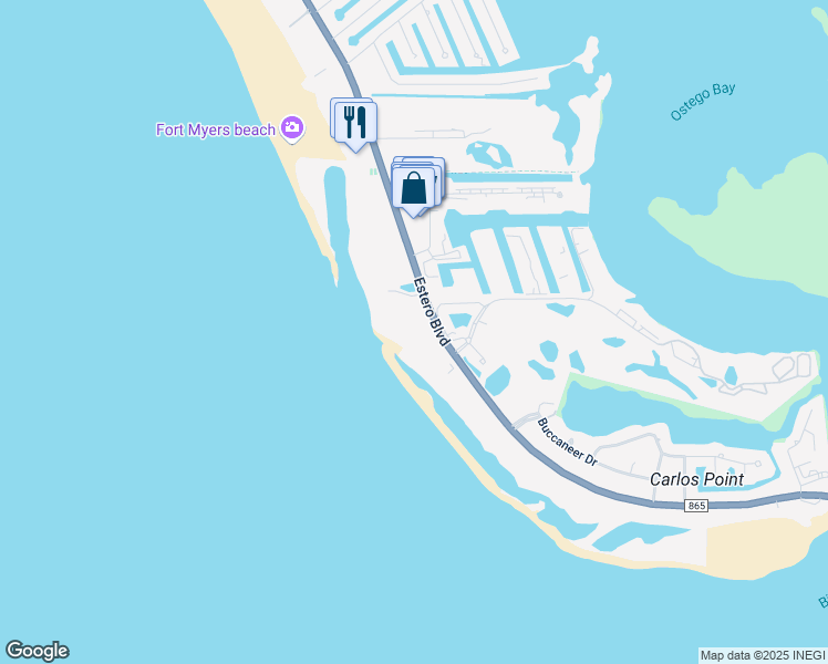 map of restaurants, bars, coffee shops, grocery stores, and more near 7402 Estero Boulevard in Fort Myers Beach