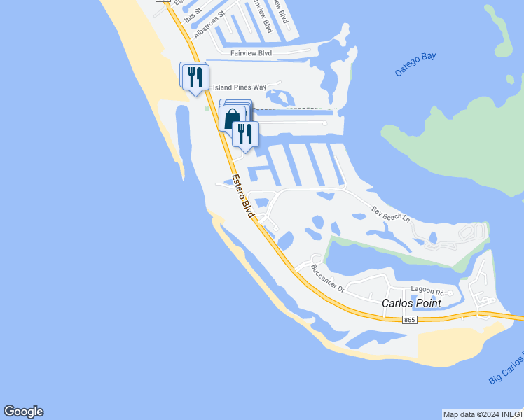 map of restaurants, bars, coffee shops, grocery stores, and more near 7461 Bella Lago Drive in Fort Myers Beach