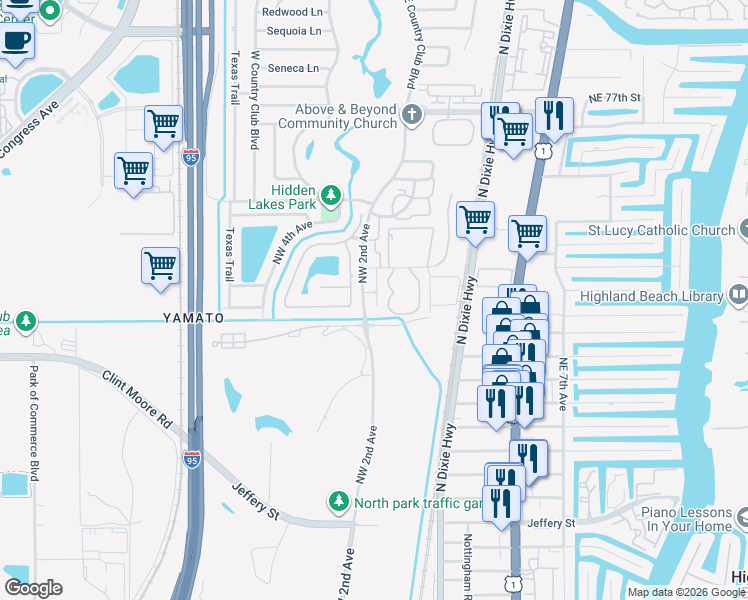 map of restaurants, bars, coffee shops, grocery stores, and more near 6850 Northwest 2nd Avenue in Boca Raton