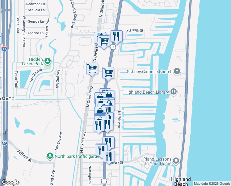 map of restaurants, bars, coffee shops, grocery stores, and more near 6899 Northeast 7th Avenue in Boca Raton