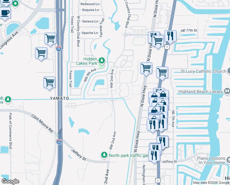 map of restaurants, bars, coffee shops, grocery stores, and more near 6850 Northwest 2nd Avenue in Boca Raton