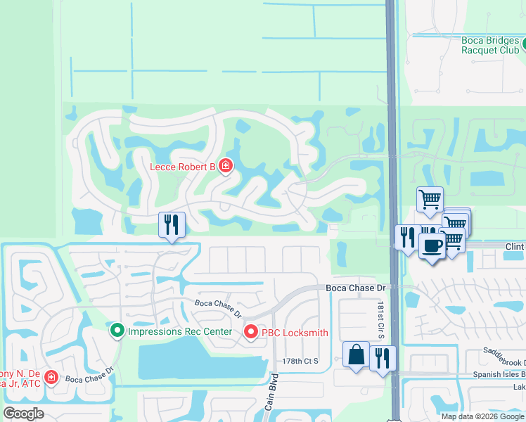 map of restaurants, bars, coffee shops, grocery stores, and more near 10739 Stonebridge Boulevard in Boca Raton