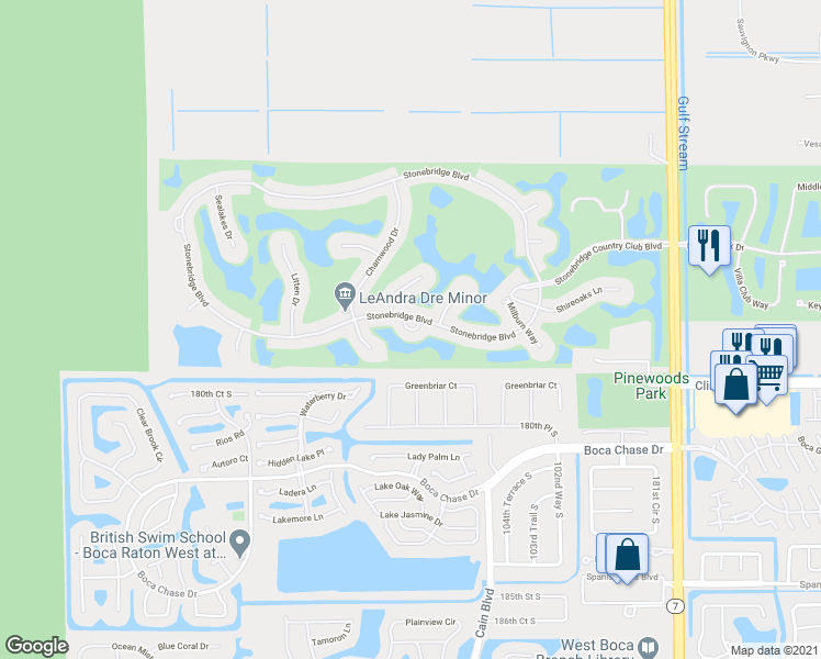 map of restaurants, bars, coffee shops, grocery stores, and more near Kirkaldy Ln in Boca Raton