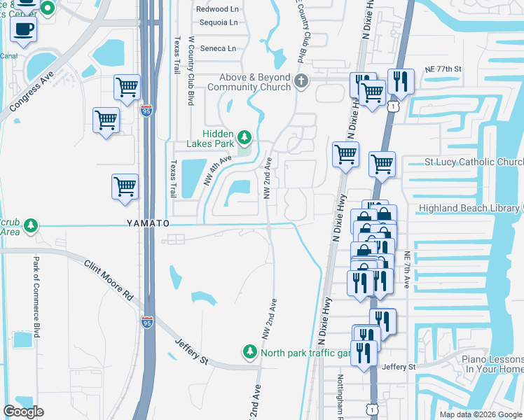 map of restaurants, bars, coffee shops, grocery stores, and more near 225 Northwest 69th Street in Boca Raton