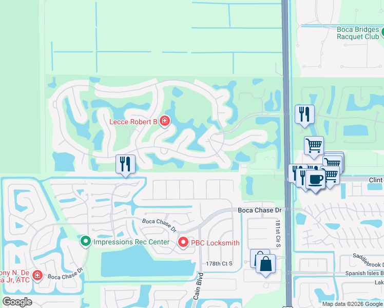 map of restaurants, bars, coffee shops, grocery stores, and more near 10739 Stonebridge Boulevard in Boca Raton