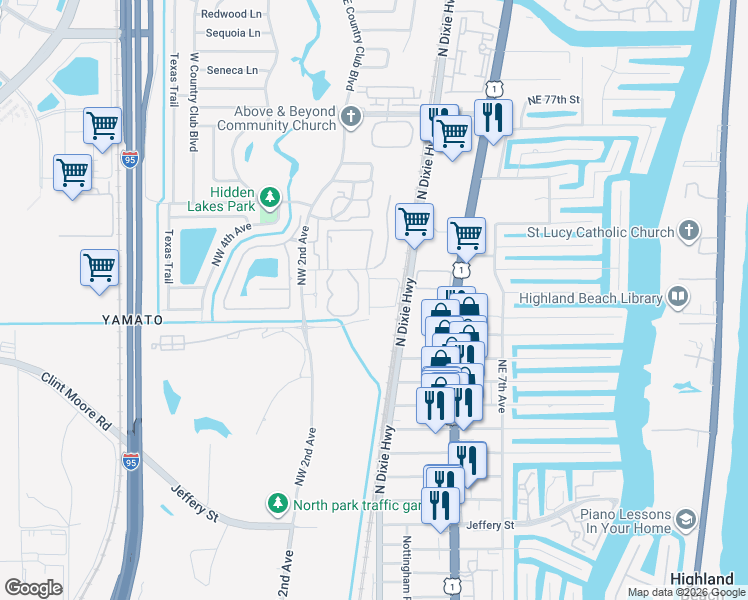 map of restaurants, bars, coffee shops, grocery stores, and more near 100 Northwest 69th Circle in Boca Raton