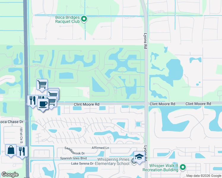 map of restaurants, bars, coffee shops, grocery stores, and more near 17866 Lake Azure Way in Boca Raton