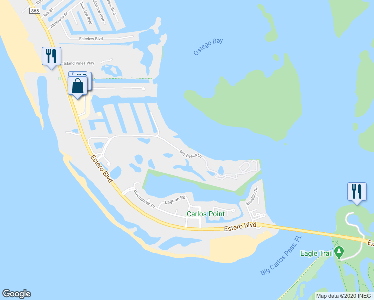 map of restaurants, bars, coffee shops, grocery stores, and more near 3099 Bay Beach Lane in Fort Myers Beach