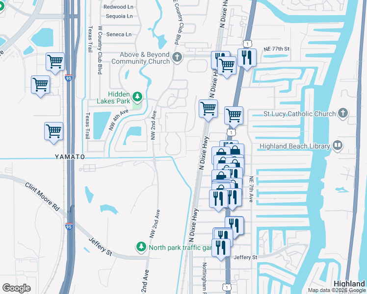 map of restaurants, bars, coffee shops, grocery stores, and more near 100 Northwest 69th Circle in Boca Raton