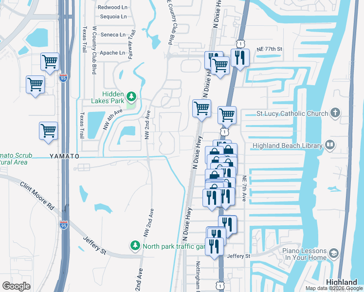 map of restaurants, bars, coffee shops, grocery stores, and more near 100 Northwest 69th Circle in Boca Raton