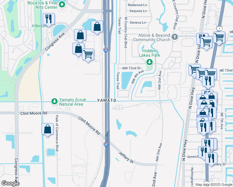 map of restaurants, bars, coffee shops, grocery stores, and more near 6965 Northwest 5th Avenue in Boca Raton